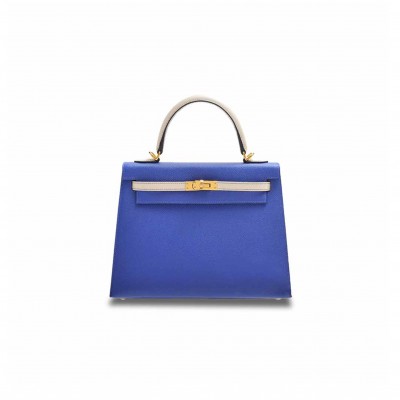 HERMÈS KELLY 25 BLUE ELECTRICEPSOM GOLD HARDWARE (25*17*7cm) 